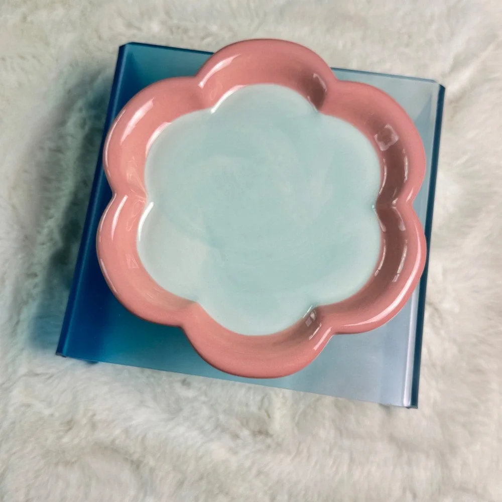 New Blue Ombre Frosted Acrylic Elevated Pet Bowl Stand Riser Modern Minimalist
